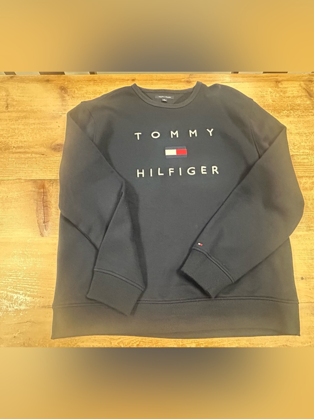 Tommy Hilfiger Black Crewneck Sweatshirt with Flag Logo